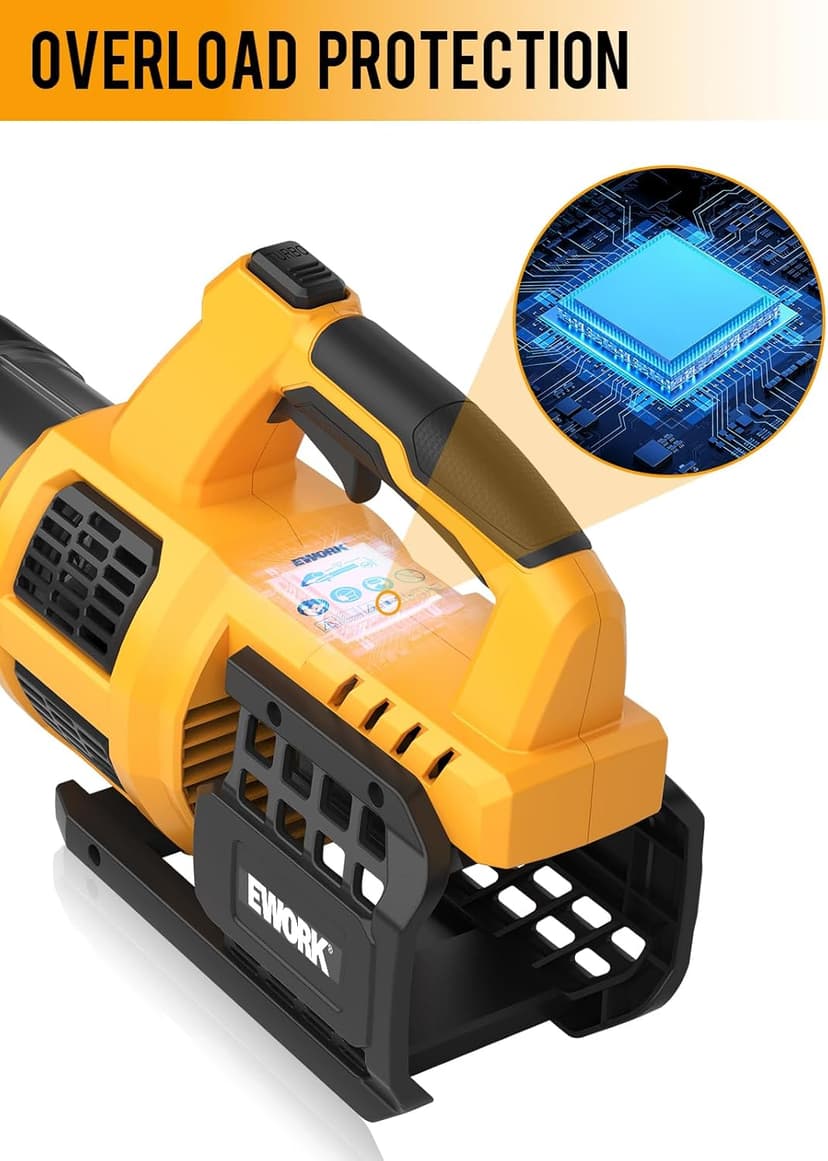 EWORK Cordless Leaf Blower 21V Electric Leaf Blower with (2) 3.0Ah Batteries and Fast Charger, Variable Speed, Turbo Mode, Battery Powered Handheld Leaf Blowers for Lawn Care and Clearance Yard Leaves