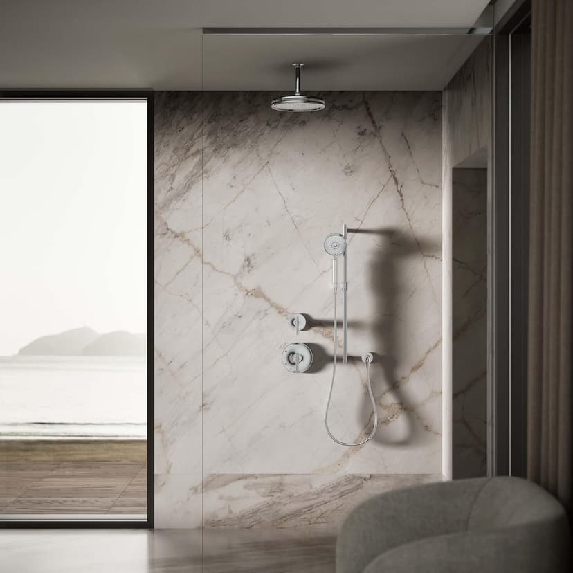 KOHLER 13696-CP 10-inch Single-Function Rainhead, Traditional Rain Shower Head, Round Rainfall Shower Head, 2.5 GPM, Polished Chrome
