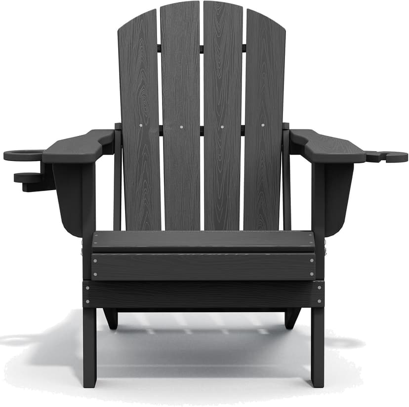 SERWALL Foldable Adirondack Chair, HDPE Adirondack Chair with Wood-Texture-Gray