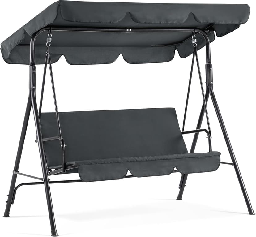 MCombo 2-3 Person Outdoor Patio Swing Chair, Convertible Canopy Hanging Swing Glider Lounge Chair, Removable Cushions, 4003 (Dark Gray)