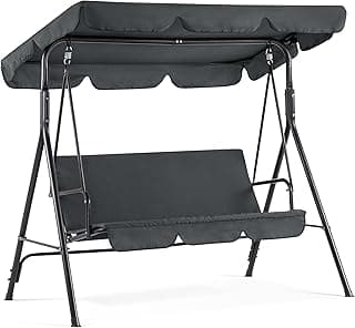 MCombo 2-3 Person Outdoor Patio Swing Chair, Convertible Canopy Hanging Swing Glider Lounge Chair, Removable Cushions, 4003 (Dark Gray)