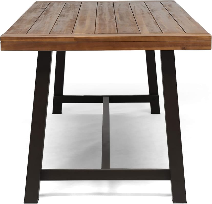 Great Deal Furniture Beau Outdoor Eight Seater Wooden Dining Table, Teak and Rustic Metal Finish