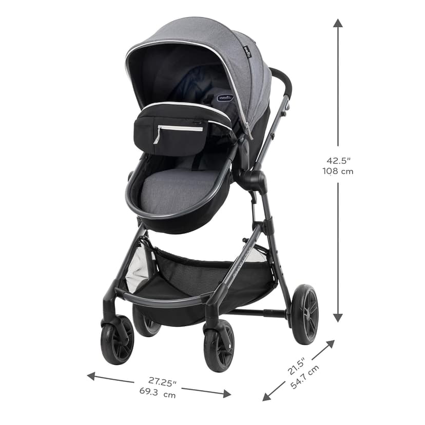 Evenflo Pivot Vizor Modular Reversible Stroller Travel System with LiteMax Infant Car Seat, Available in 6 Modes, Chasse Black