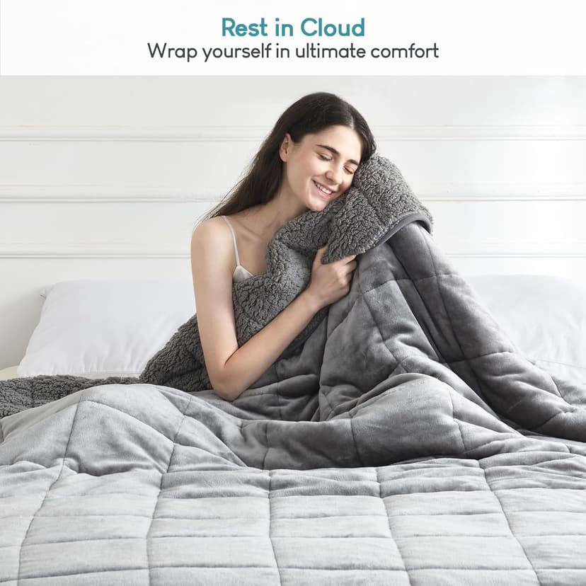 Cottonblue Weighted Blanket 15 lbs Queen Size 60x80 inches, Flannel Shaggy Sherpa Weighted Blanket for Adults Comfortable Weighted Blankets for Calming and Relax, Bed Sofa Heavy Blankets, Grey