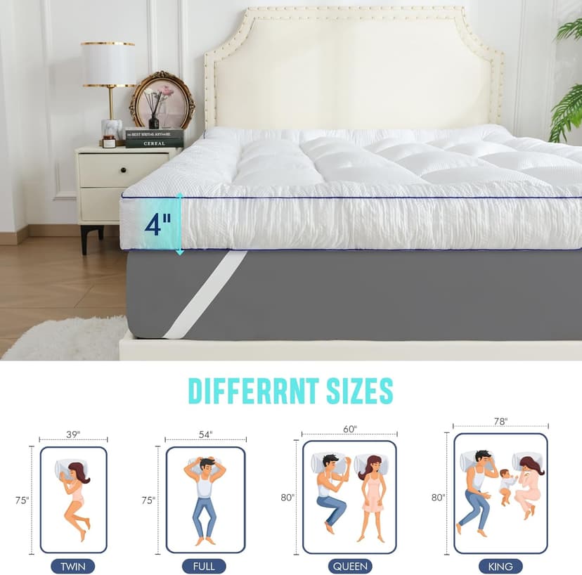 WhatsBedding 4 Inch Memory Foam Mattress Topper King Size, with 3D Bubble Mattress Pad Cover, Soft Quilted 100% Cotton Layer for Back Pain, White(78"x80")