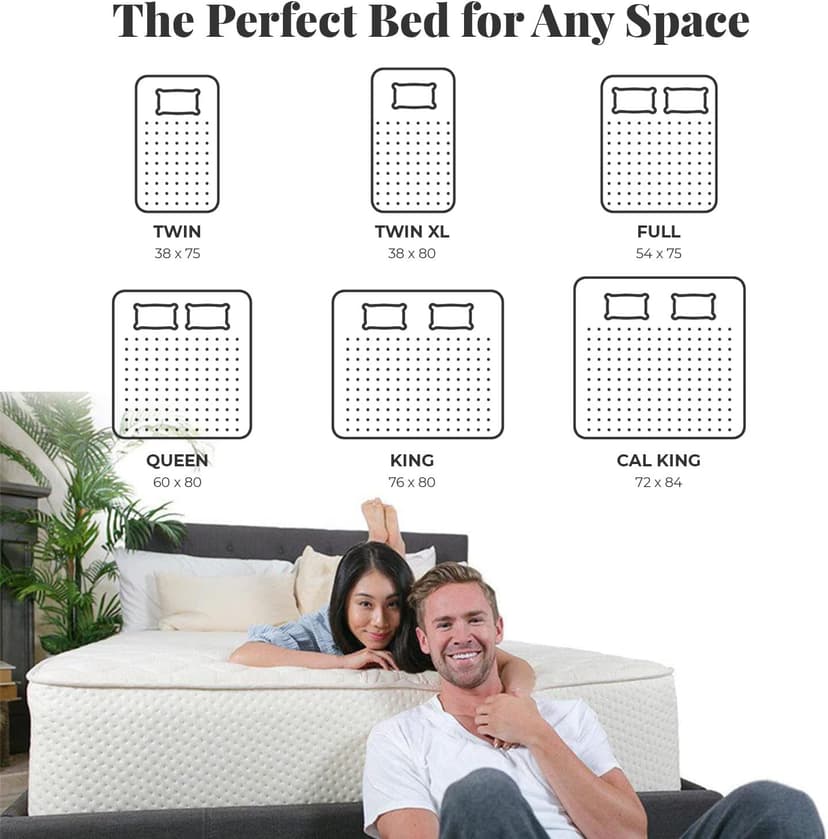 2-Sided Natural Latex Mattress, King, Medium, Handcrafted in USA, GOTS Certified Organic Cotton, Natural Wool, 9 inches