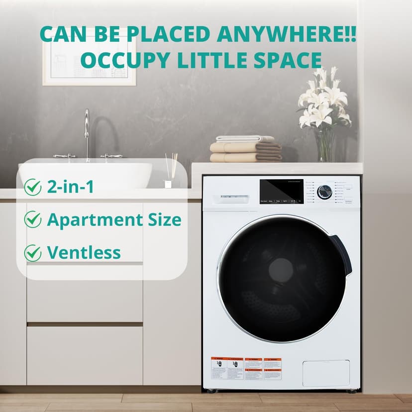 Washer and Dryer Combo, 3.1 cu.ft, Apartment Ventless All In One Washer Dryer,110V 24"W Large Capacity Front Load Washing Machine and Dryer, Compact Lavadora y Secadora 2 en 1 for RV Apartment Home