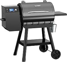 LCD Control Wood Pellet Smoker Grill, 456 SQ. IN Cook Area, Pellet Grill with Auto Feed & Leaking Waste, 500°F Max Temperature, 8 in 1 BBQ Grill with Meat Probe, Side Table with Hooks(Black)