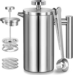 French Press Coffee Maker 50oz, 304 Stainless Steel Double Wall Insulated, Portable Coffee Press for Camping, Backpacking, Kitchen, Gift Set with Stainless Steel Filter - Silver