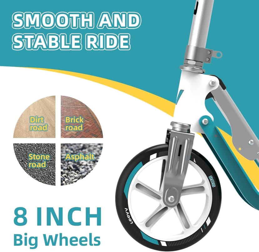 Scooter for Kids 6-12 & Adults | Adjustable Height, Foldable, Lightweight Aluminum Frame | Holds Up to 220lbs | Smooth Ride on Any Terrain