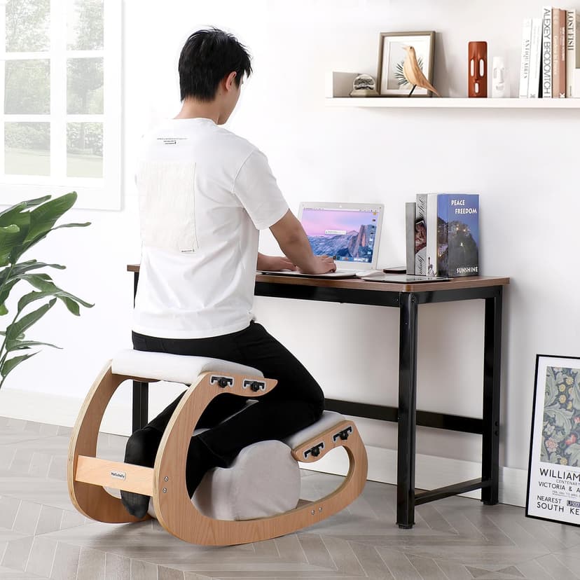 Adjustable Kneeling Chair, Wooden Ergonomic Chair Knee Chair Posture Chair - Improve Your Posture with an Angled Seat for Home,Office (Wood Color+ Pads)