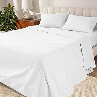 Bare Home 100% Organic Cotton Full XL Sheet Set - Crisp Percale Weave - 260 Thread Count - Lightweight & Breathable - Bedding Sheets & Pillowcases (Full XL, White)