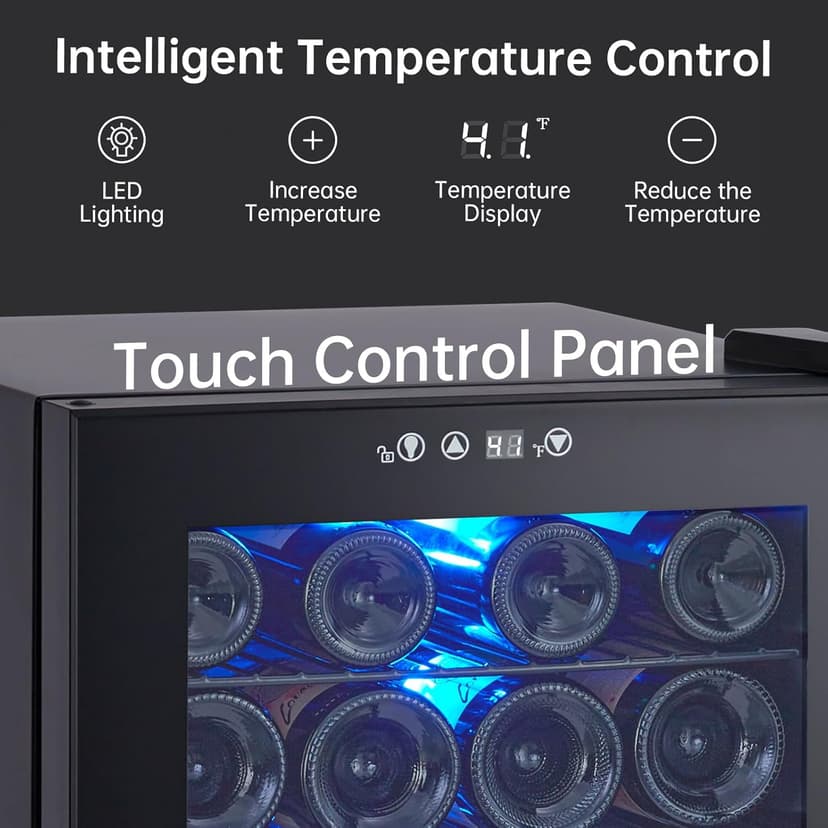 Garvee Wine Fridge 24 Bottle, Wine Cooler Refrigerator with 40~61°F Digital Temperature Control, Freestanding Wine Cellar for Red White Wine, Champagne, Beer with Blue Interior Light (24 Bottles)
