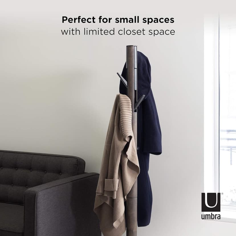 Umbra Flapper Coat Rack, Clothing Hanger, Umbrella Holder, and Hat Organizer, Great for Entryway, Black/Walnut (320361-048)