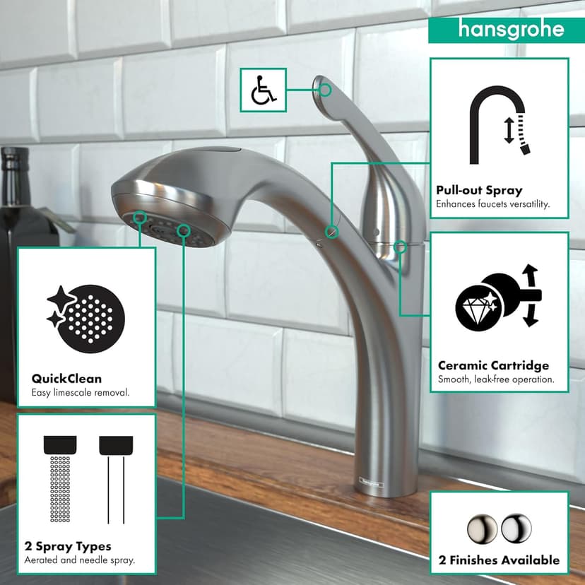 hansgrohe Allegro E Stainless Steel Single-Handle Kitchen Faucet, Kitchen Faucets with Pull Out Sprayer, Faucet for Kitchen Sink, Stainless Steel Optic 04076860, 12.6" Height