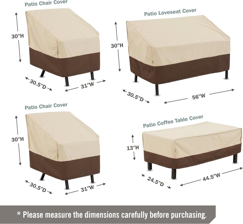 loriano Patio Furniture Cover Set, 4 Piece Outdoor Furniture Cover Waterproof, 600D Heavy Duty Lawn Patio Set Covers