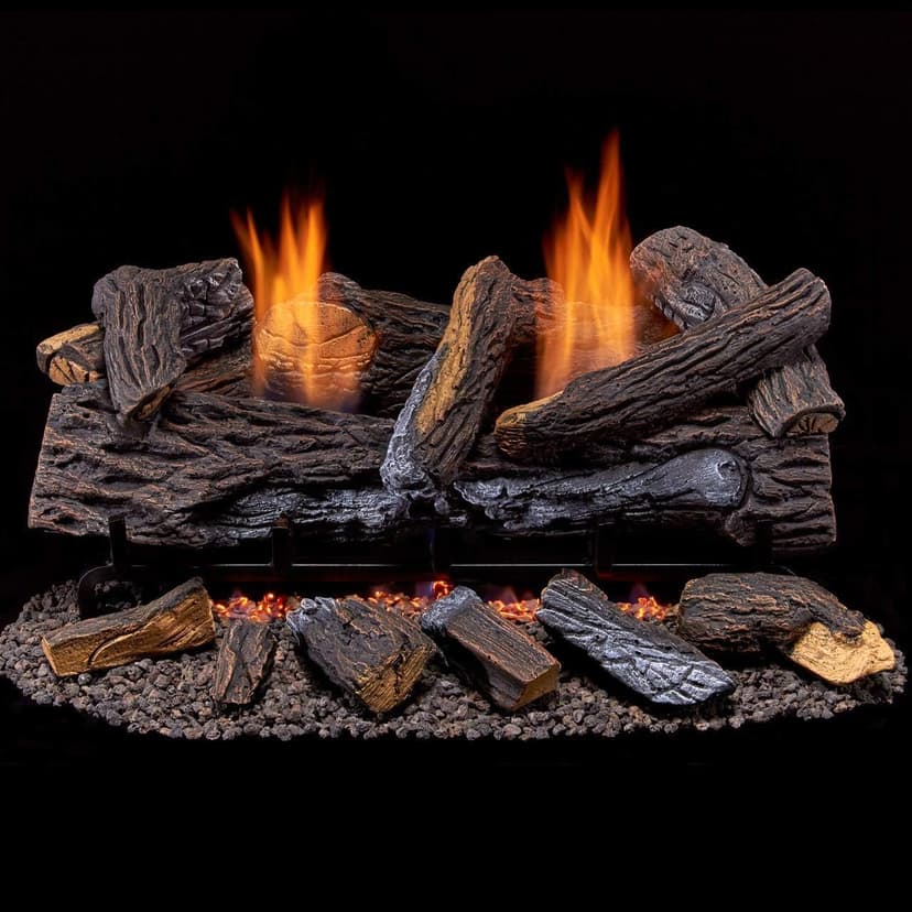 Duluth Forge DLS-24T-2 Dual Fuel Ventless Fireplace Logs Set with Thermostat, Use with Natural Gas or Liquid Propane, 33000 BTU, Heats up to 1100 Sq. Ft, Stacked Red Oak, 24 Inches