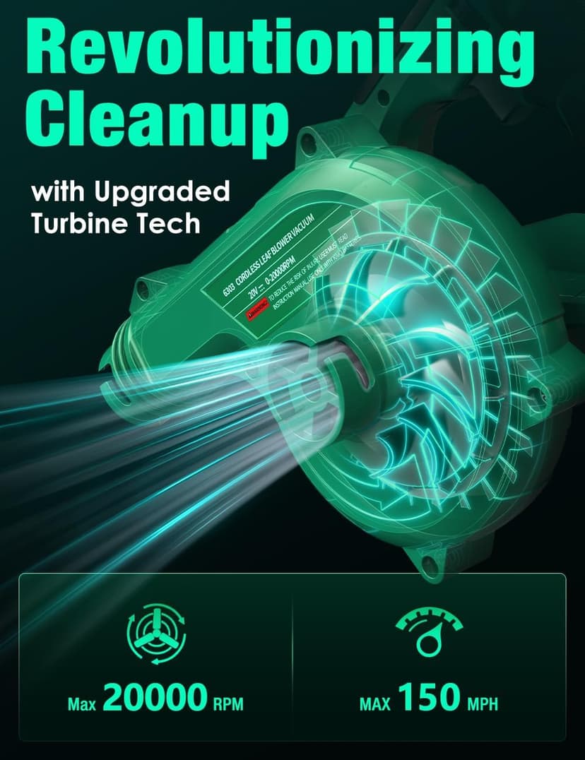 K I M O. Cordless Leaf Blower Vacuum Combo 4 in 1, 3 Nozzles &3 Modes for Inflation & Deflation, Extended Tube & Variable Speed, 20000RPM 150MPH, 2x2000mAh Battery Powered Leaf Blowers for Lawn Care