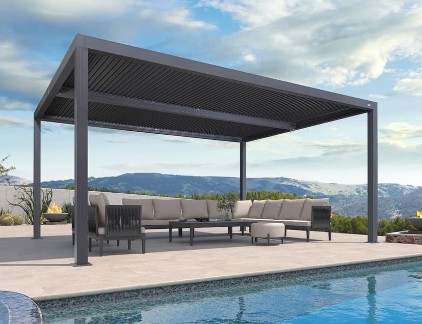 PURPLE LEAF Louvered Pergola 94AS 12' x 16' Outdoor Aluminum Pergola with Adjustable Roof for Deck Backyard Garden Grey Hardtop Gazebo