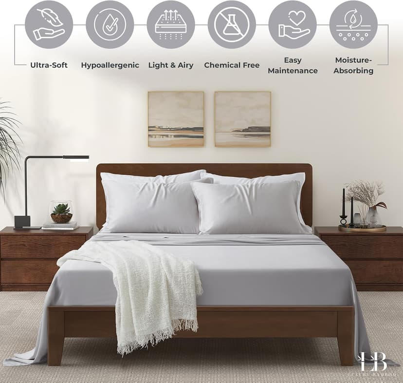 Luxury Bamboo Market | King Size Bed Sheet Set | 100% Viscose Made from Bamboo | Organically Grown | Ultra Soft | Cooling Sheets for Hot Sleepers | 17" Deep Pocket [Dove Grey (Silver Grey)]