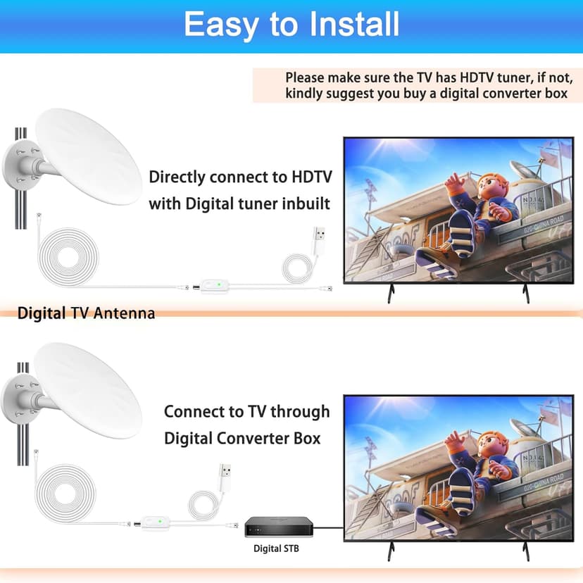 Outdoor TV Antenna for Smart TV, 720° Long Range Omni Directional Reception Digital HD Antenna Signal, with Super Signal Booster, 35ft HDTV Cable, for Attic/Camping/RV/Boat, 2025 Latest (WHITE-02)