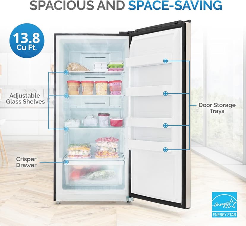Newair 13.8 cu. ft. Upright Freezer, Fridge Freezer Convertible, Garage Ready Refrigerator, Frost Free Freezer with Door Alarm, Stand up Deep Freezer, Garage Freezer with LED Light