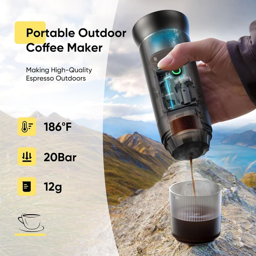 Portable Espresso maker, Travel Coffee Machine for Camping, Car Self-Heating Coffee Maker with USB-C,Compatible With Ground Coffee & NS Capsules, Portable Espresso Machine for RV, Hiking, Home