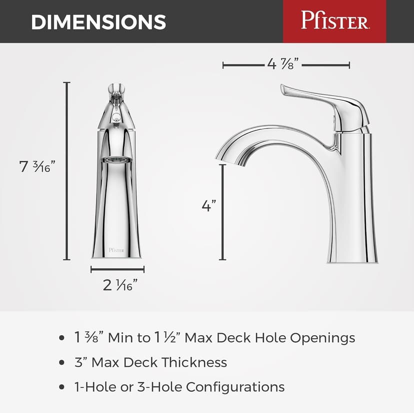 Pfister Willa Bathroom Sink Faucet, Single Control, 1-Handle, Single Hole, NSF Certified, Polished Chrome Finish, LF042MALCC