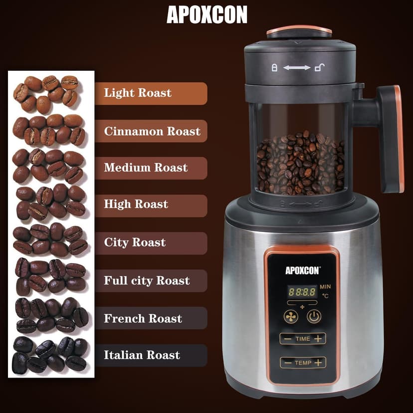 Coffee Bean Roaster Electric Air Coffee Roaster Machine for Home Use with Coffee Bean Chaff Collection Basket Adjustable Timer & Variable Heat Settings & Air Fan Setting 1500W 100g