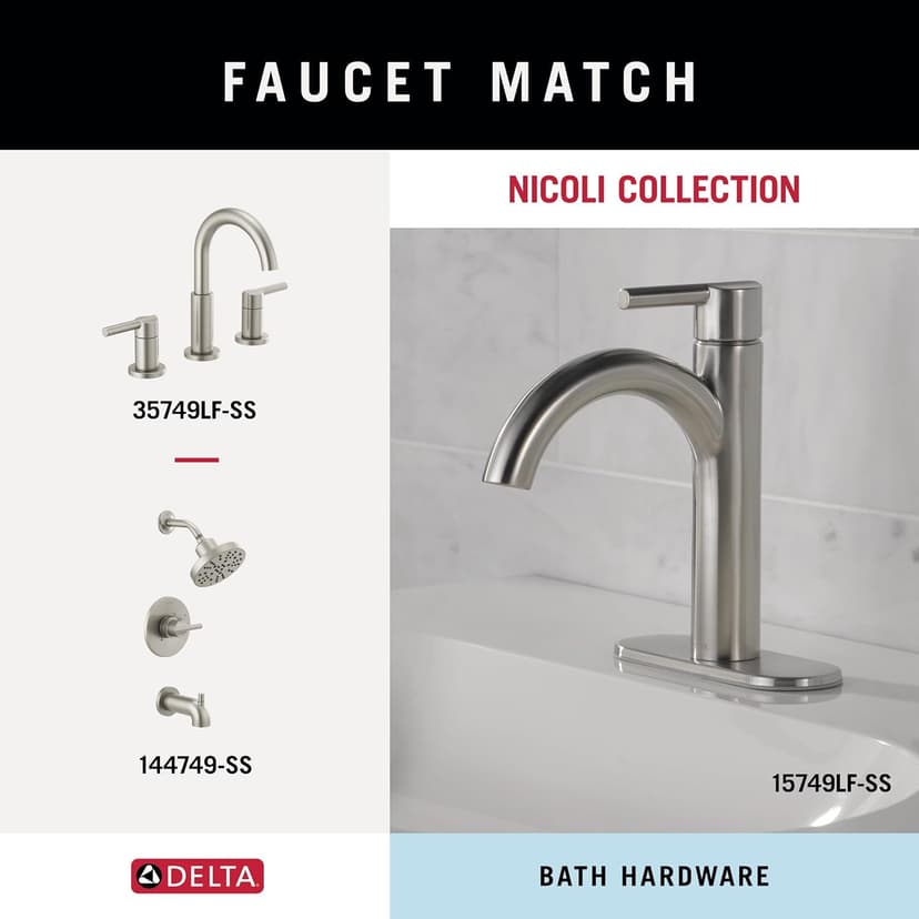 Delta FAUCET NIC64-DN Nicoli 4-Piece Bath Hardware Set 18 to 24 in. Towel Bar, Toilet Paper Holder, Towel Ring, Towel Hook in Brushed Nickel