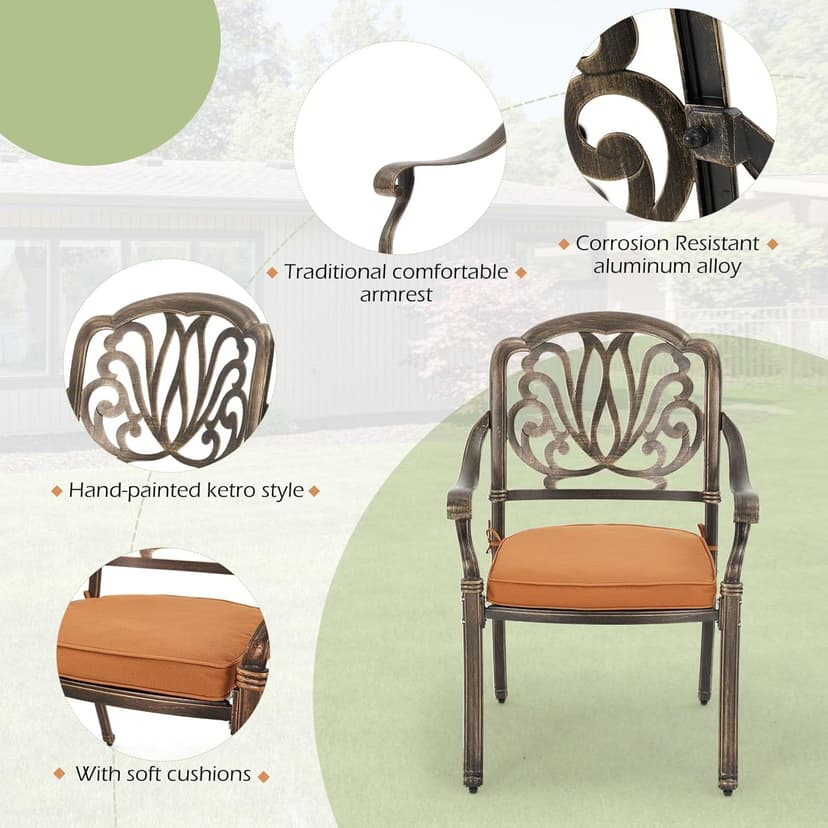 [Hi-End]Cast Aluminum Patio Furniture Set 9-Piece Outdoor Dining Set Includes 86.6’’ Rectangular Patio Table with Umbrella Hole and 8 Cushioned Dining Chairs,Rust-Free for Patio Deck Garden Pool