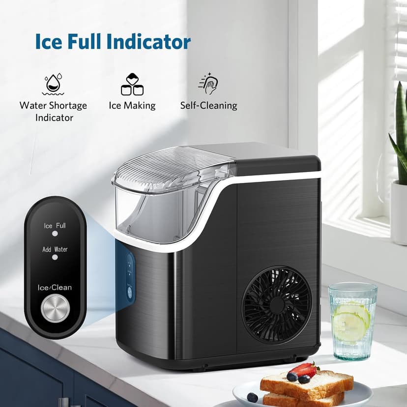 COWSAR Nugget Ice Makers Countertop Soft Chewable Pellet Ice Machine with Auto-Cleaning Function, 35Lbs/24H, Portable Ice Makers for Kitchen, Office, Home,Silver