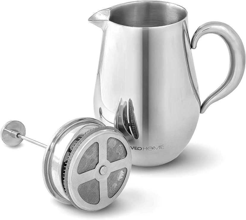 VeoHome - 1 Litre piston coffee maker - Unbreakable and keeps coffee hot for a long time thanks to its double stainless steel shell…