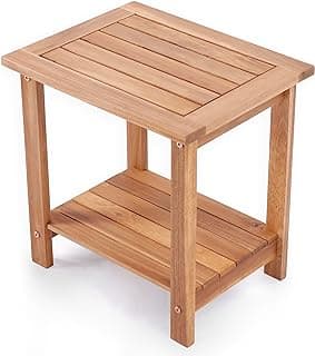 Double Adirondack Side Table, Weather-Resistant Rectangular End Table for Patio, Garden, Lawn, and Living Room. Ideal as a Stylish Indoor and Outdoor Side Table Companion, Natural