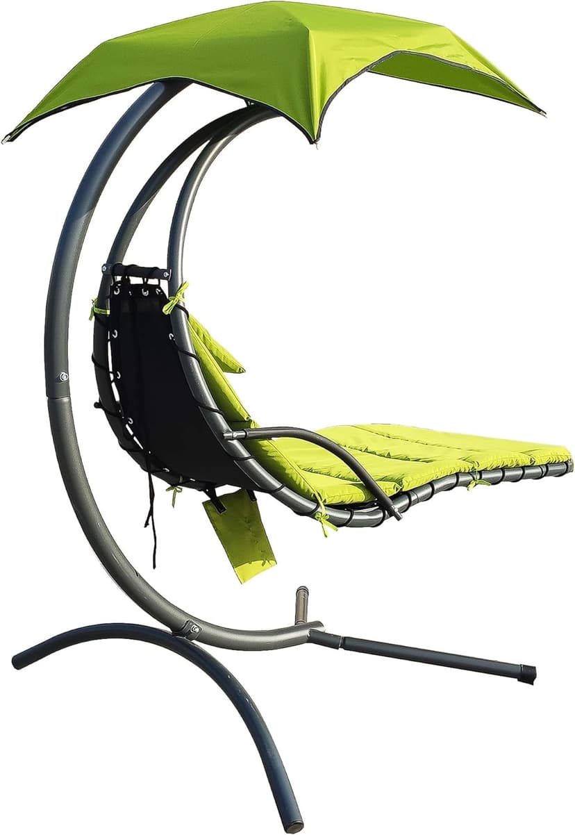 BalanceFrom Hanging Curved Chaise Lounge Chair Swing with Cushion, Pillow, Canopy, Stand and Storage Pouch, 330-Pound Capacity