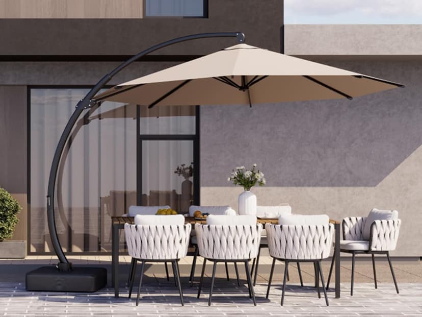 Kingdura 11ft Offset Cantilever Patio Umbrella with Base Included, Large Round Aluminum Outdoor Umbrella, 360° Rotation & Infinite Tilt, Heavy Duty Frame for Deck Pool Backyard, Beige
