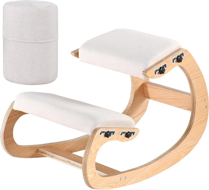 Adjustable Kneeling Chair, Wooden Ergonomic Chair Knee Chair Posture Chair - Improve Your Posture with an Angled Seat for Home,Office (Wood Color+ Pads)