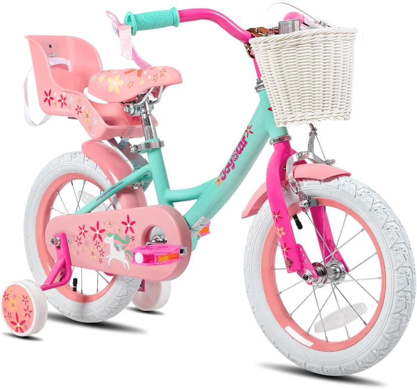 JOYSTAR Unicorn Kids Bike for Girls Ages 2-9 Years Old, 12 14 16 18 Inch Kids Bike with Training Wheels, Doll Seat, Streamers and Basket, Toddler Girls Bike, Multiple Colors
