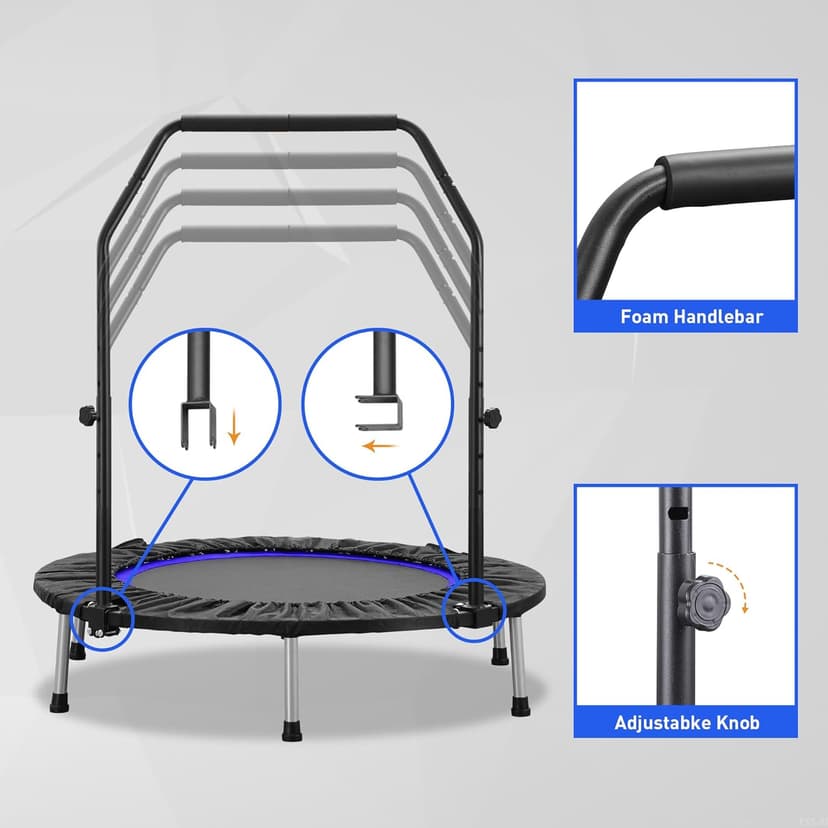 HYD-Parts 40" 48" Mini Trampoline for Adults and Kids Exercise Rebounder with Adjustable Bar Fitness Trampoline Indoor Max Load 330 440lbs