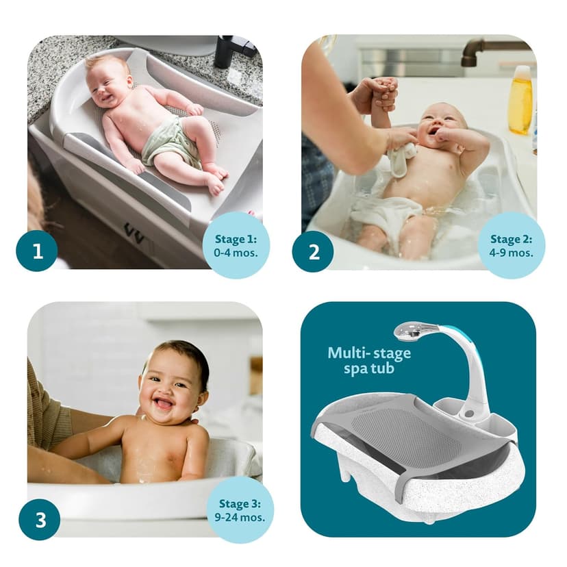 The First Years Rain Shower Baby Bath Tub Set - Includes Convertible Bath Tub and Sling with Soothing Spray - Baby Bath Seat and Spa for Newborn to Toddler - Baby Bath Essentials