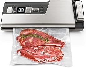 Vacuum Sealer Machine, 95kPa 140W Double Seal Powerful Food Sealer, One Hand Operation Food Storage with Build-in Cutter & Roll Storage