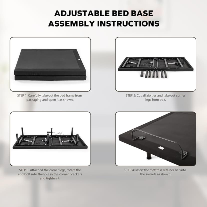 EGOHOME Full Size Adjustable Bed Base Frame and 14 inch Memory Foam Mattress, Independent Head and Foot Incline Electric Foldable Metal Bed Base Electric, Wireless Remote,Zero Gravity