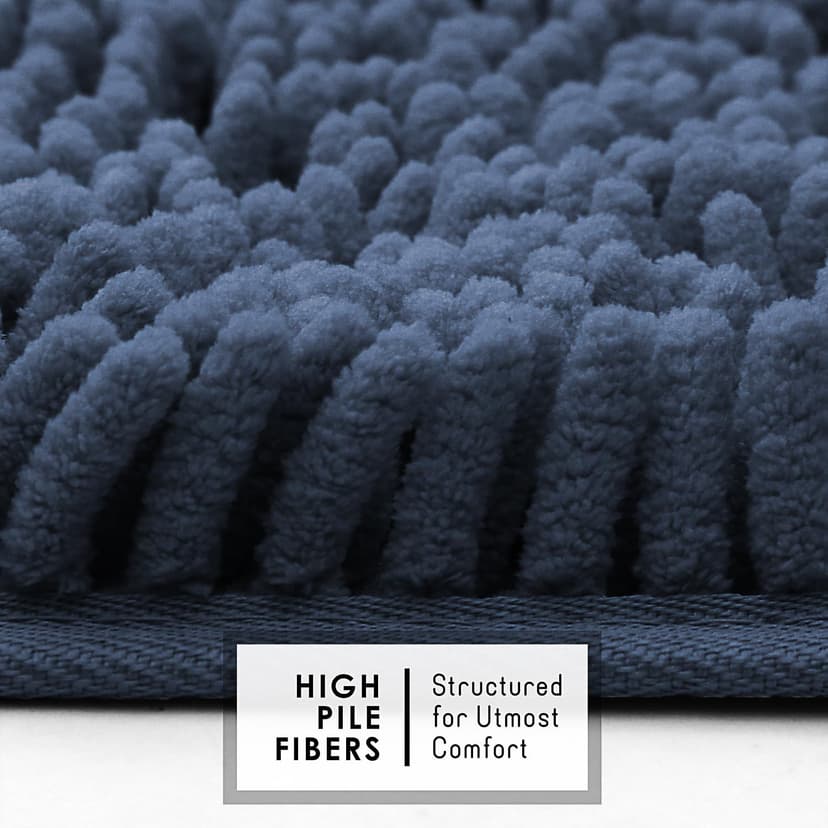 Hearth & Harbor Bathroom Rugs Sets 2 Piece, Chenille Bath Mat Set - Machine Washable Bath Mats for Bathroom Non-Slip Backing Rubber Quick Dry Bathroom Mat - Navy Bath Rug, 17x24-20x32