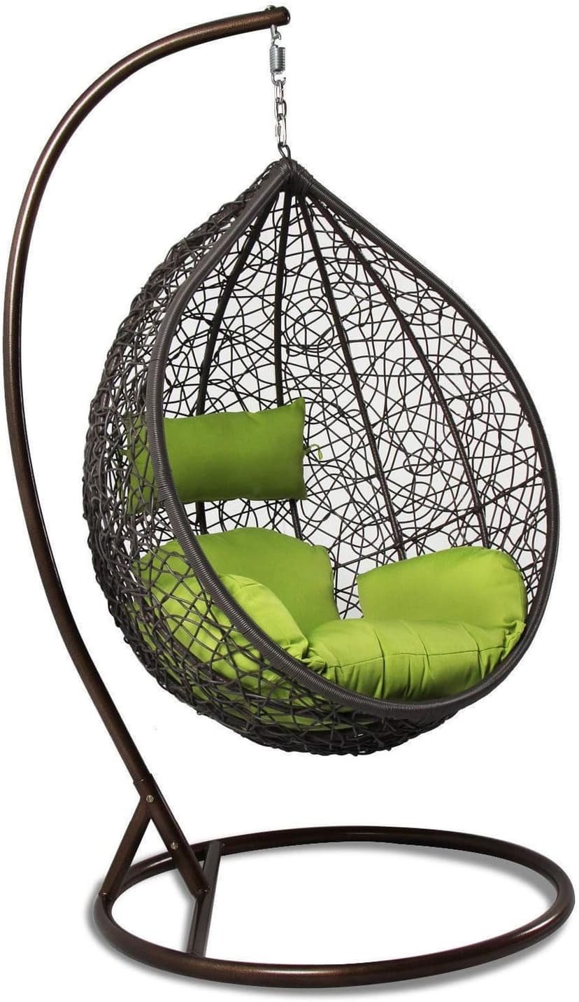 Island Gale Luxury Hanging Hammock Porch Rattan Wicker Swing Chair Outdoor Egg Chair with Cushion and Stand (Green)