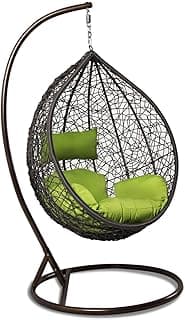 Island Gale Luxury Hanging Hammock Porch Rattan Wicker Swing Chair Outdoor Egg Chair with Cushion and Stand (Green)