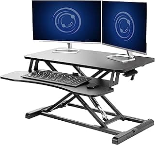 VIVO 32 inch Desk Converter, K Series, Height Adjustable Sit to Stand Riser, Dual Monitor and Laptop Workstation with Wide Keyboard Tray, Black, DESK-V000K