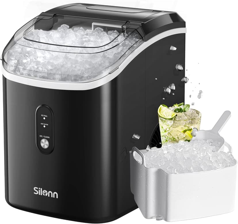 Silonn Nugget Ice Maker Countertop - 33lbs/24H, Pebble Ice Maker Machine with Self-Cleaning Function, Portable Ice Makers for Home Kitchen Office