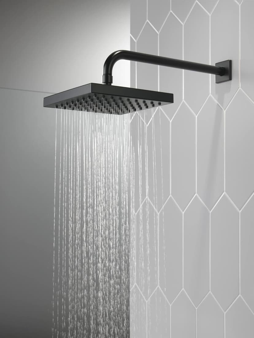 Delta Faucet Single-Spray Rain Shower Head Black, Rainfall Shower Head, Black Square Shower Head, Matte Black Rainfall Shower Head, Delta Rain Shower Metal Shower Head, Matte Black 52841-BL