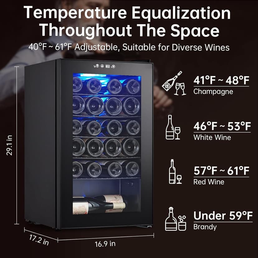 Garvee Wine Fridge 24 Bottle, Wine Cooler Refrigerator with 40~61°F Digital Temperature Control, Freestanding Wine Cellar for Red White Wine, Champagne, Beer with Blue Interior Light (24 Bottles)