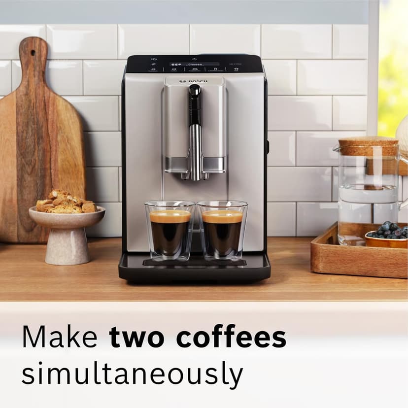 Bosch 300 Series Fully Automatic Espresso Machine – In-Cup Frother, OneTouch Milk Drinks, 5 Drink Options, Ceramic Grinder, Easy Clean & Descale, in Silver